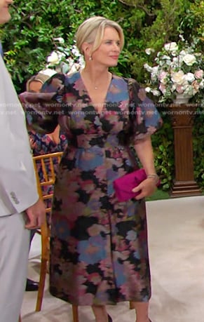 Kayla’s floral puff sleeve midi dress on Days of our Lives