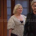 Kayla’s white polka dot puff sleeve dress on Days of our Lives