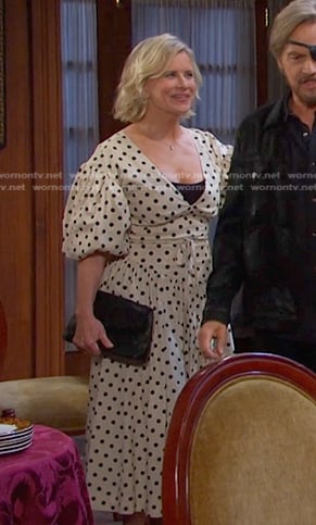Kayla's white polka dot puff sleeve dress on Days of our Lives