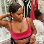 Kelli’s pink velvet sports bra and leggings on The Real Housewives of Atlanta