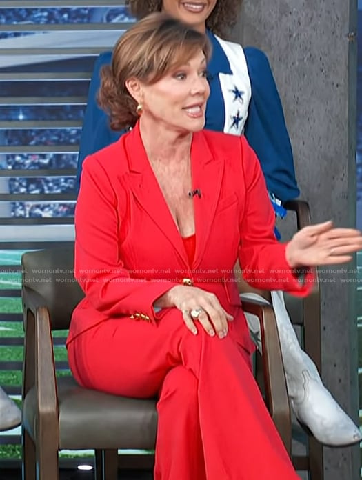 Kelli Finglass’s red blazer on Access Hollywood