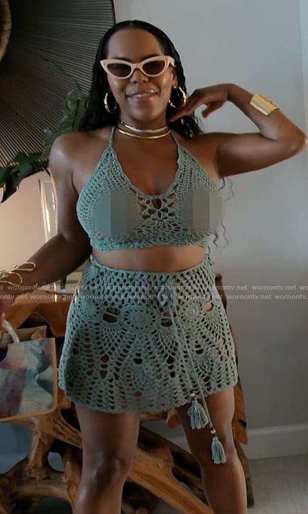 Kelli’s crochet knit two piece set on The Real Housewives of Atlanta