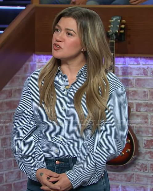 Kelly's blue striped shirt on The Kelly Clarkson Show