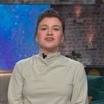 Kelly’s mock neck top and leather skirt on The Kelly Clarkson Show