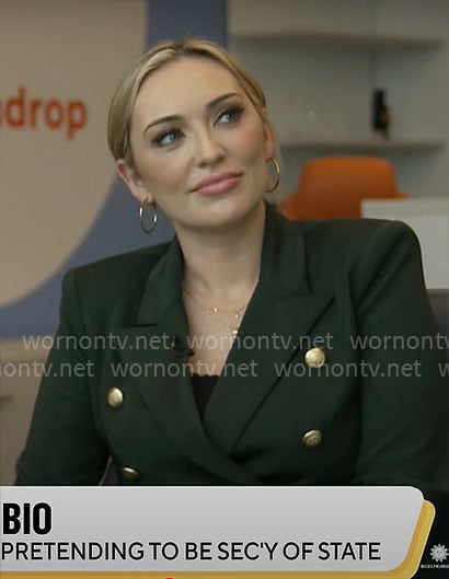 Kelly O’Grady’s dark green blazer on CBS Mornings