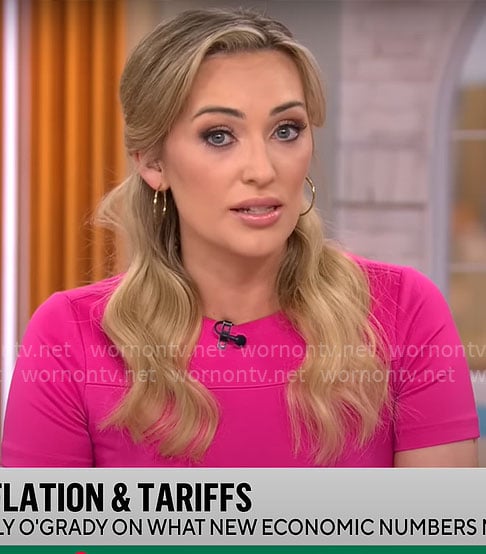 Kelly O'Grady's pink short sleeve dress on CBS Mornings