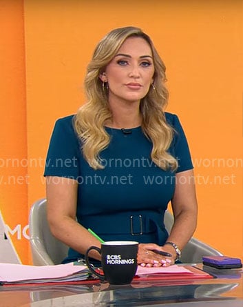 Kelly O'Grady's teal short sleeve dress on CBS Mornings
