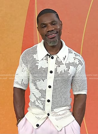 Kirk Franklin's white floral mesh shirt on Today