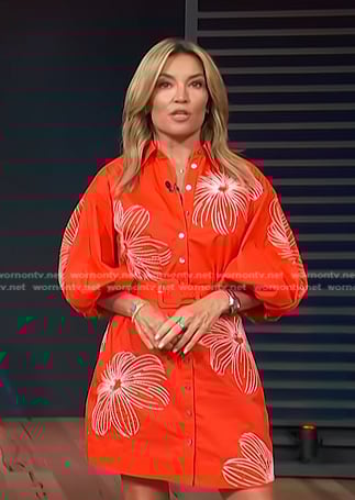 Kit’s red floral embroidered mini dress on Access Hollywood