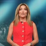 Kit’s red button front tweed vest on Access Hollywood