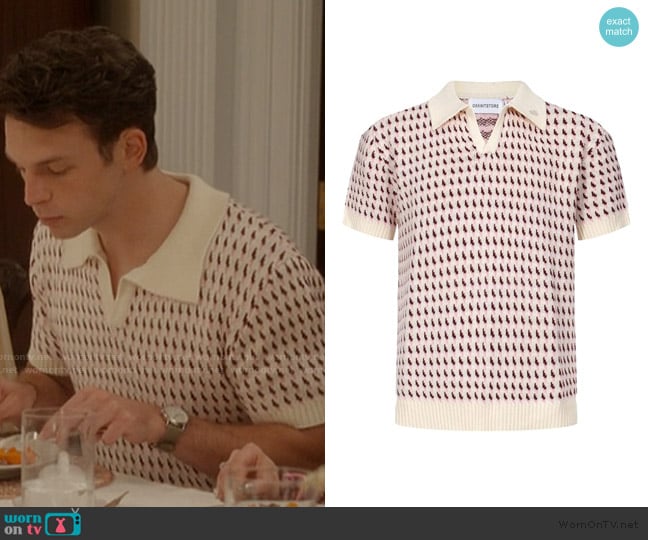 Oxknit Knit Polo Jacquard Panel Shirt Short Sleeve Retro Textured Vintage Polo worn by Giuseppe (Sebastiano Pigazzi) on And Just Like That