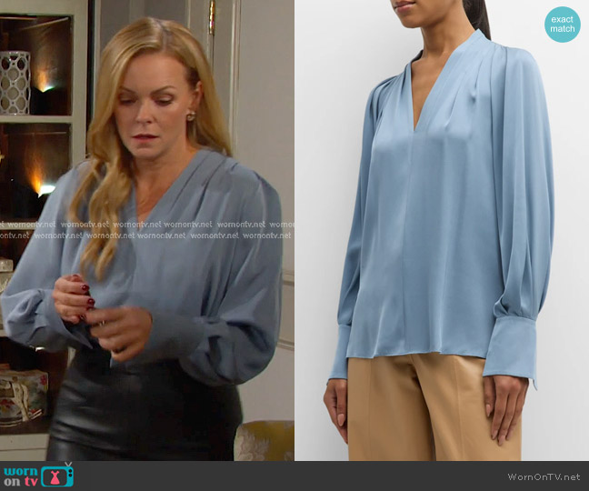 Kobi Halperin Nanee Pleated Silk Blouse worn by Belle Brady (Martha Madison) on Days of our Lives