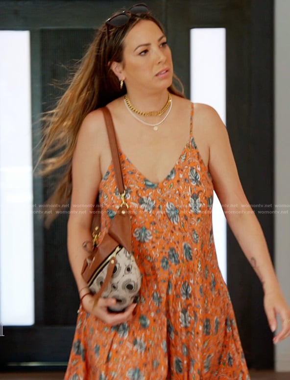 Janet's orange printed asymmetric dress on The Valley