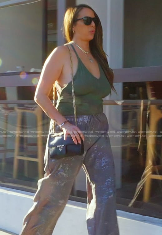 Kristen's metallic pants and leather bag on The Valley