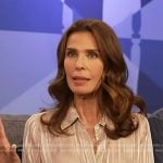 Kristian Alfonso's beige striped blouse on Access Hollywood