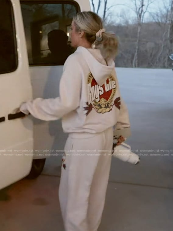 Kristin's boys lie printed sweatshirt and pants on Honestly Cavallari The Headline Tour