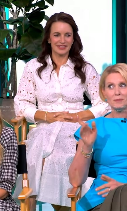 Kristin Davis’s white eyelet shirtdress on The View
