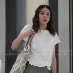 Kristina’s white twist hem tee and green pants on General Hospital