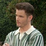 Kyle’s green striped polo shirt on The Young and the Restless