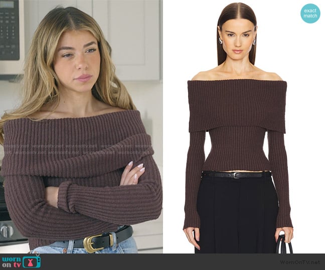Marianna Namir Off Shoulder Sweater by L'Academie worn by Jen Affleck on The Secret Lives of Mormon Wives
