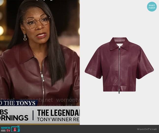 Lafayette 148 New York Cropped Short-Sleeve Leather Jacket worn by Audra McDonald on CBS Mornings