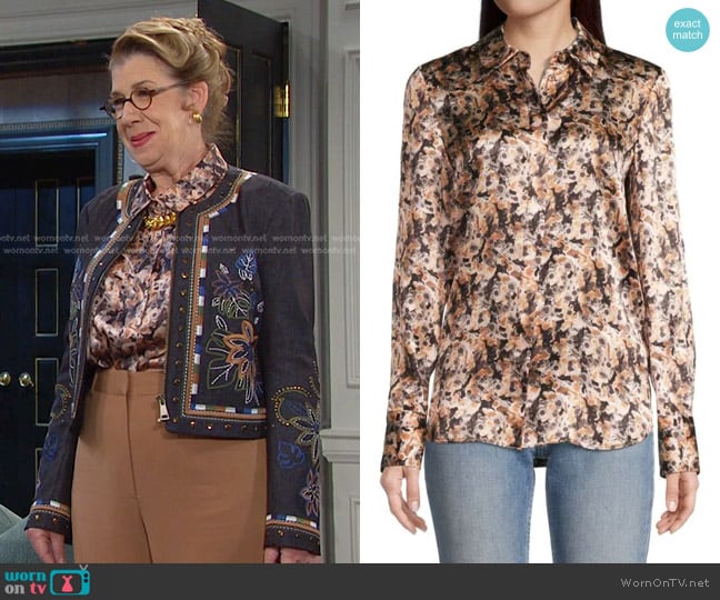 Lafayette 148 NY Scottie Silk Shirt in Toffee Multi