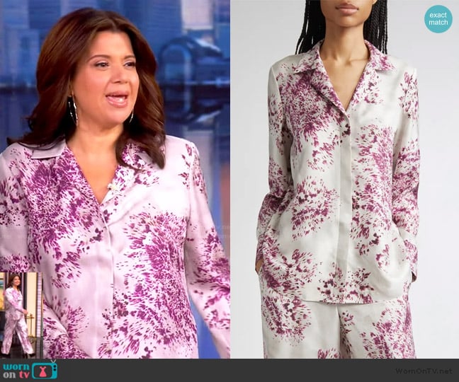Lafayette 148 New York Scottie Spotted Glaze Print Silk Twill Button-Up Shirt worn by Ana Navarro on The View