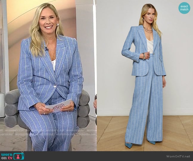 L'Agence Chamberlain Pinstriped Blazer and Pilar Pinstriped Wide-Leg Pant worn by Leanne Morgan on Today