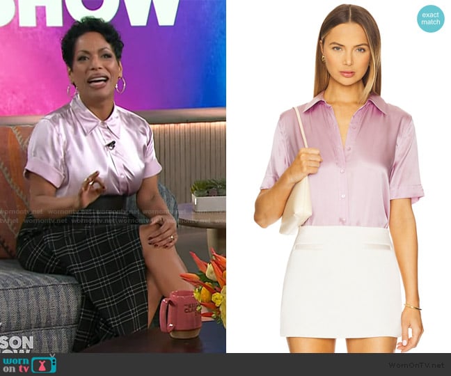 L'Agence Ellah Short Sleeve Blouse worn by Liza Colon-Zayas on The Kelly Clarkson Show