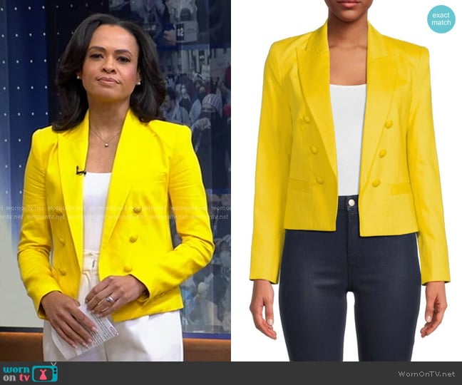 L'Agence Linen Blend Cropped Blazer worn by Linsey Davis on Good Morning America
