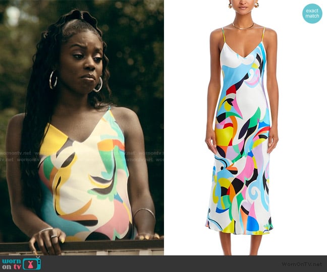 L'Agence Seridie Silk Printed Midi Slip Dress worn by Kiesha Williams (Birgundi Baker) on The Chi