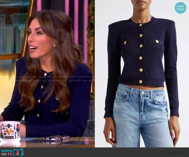 L'Agence Toulouse Crewneck Cardigan worn by Alyssa Farah Griffin on The View