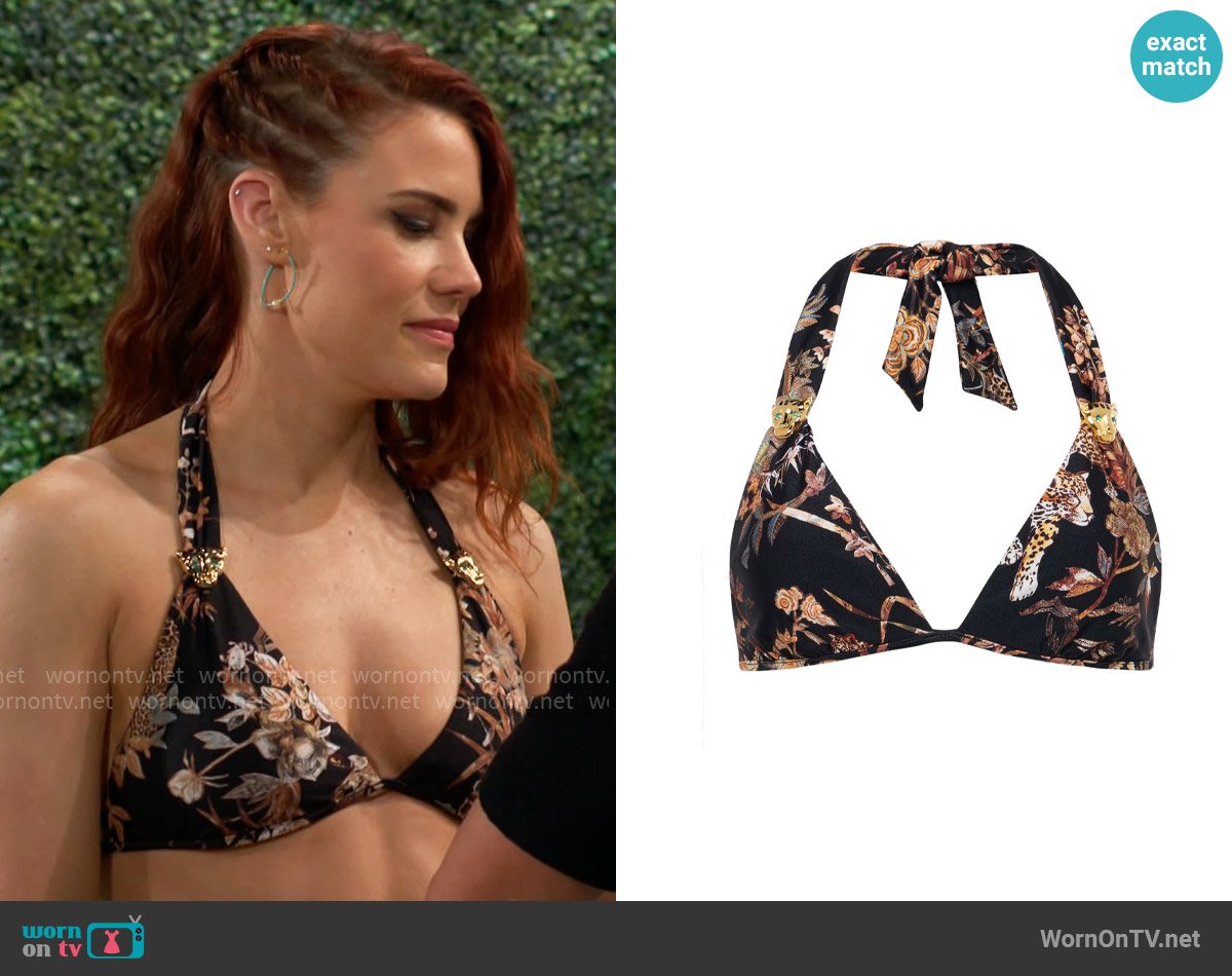 L'Agence Annabelle Triangle Bikini Top in Black Multi Tapestry Jungle Print worn by Sally Spectra (Courtney Hope) on The Young and the Restless