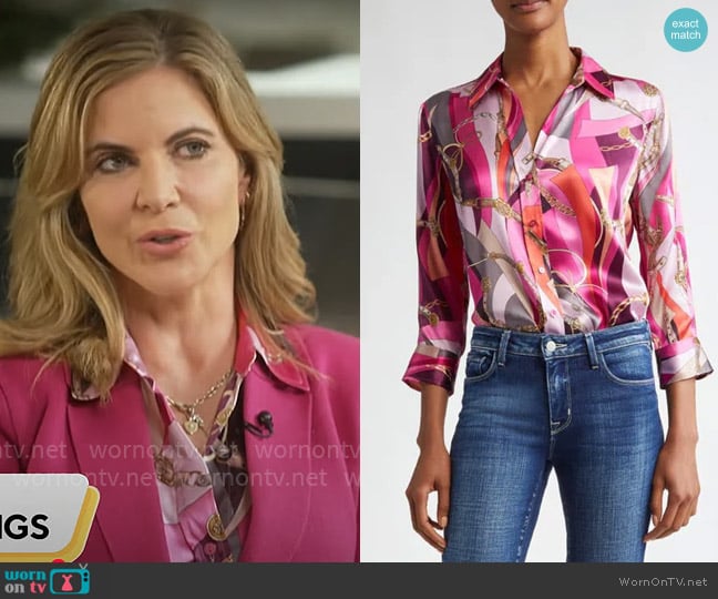 L'Agence Dani Blouse in Pink Multi worn by Natalie Morales on CBS Mornings