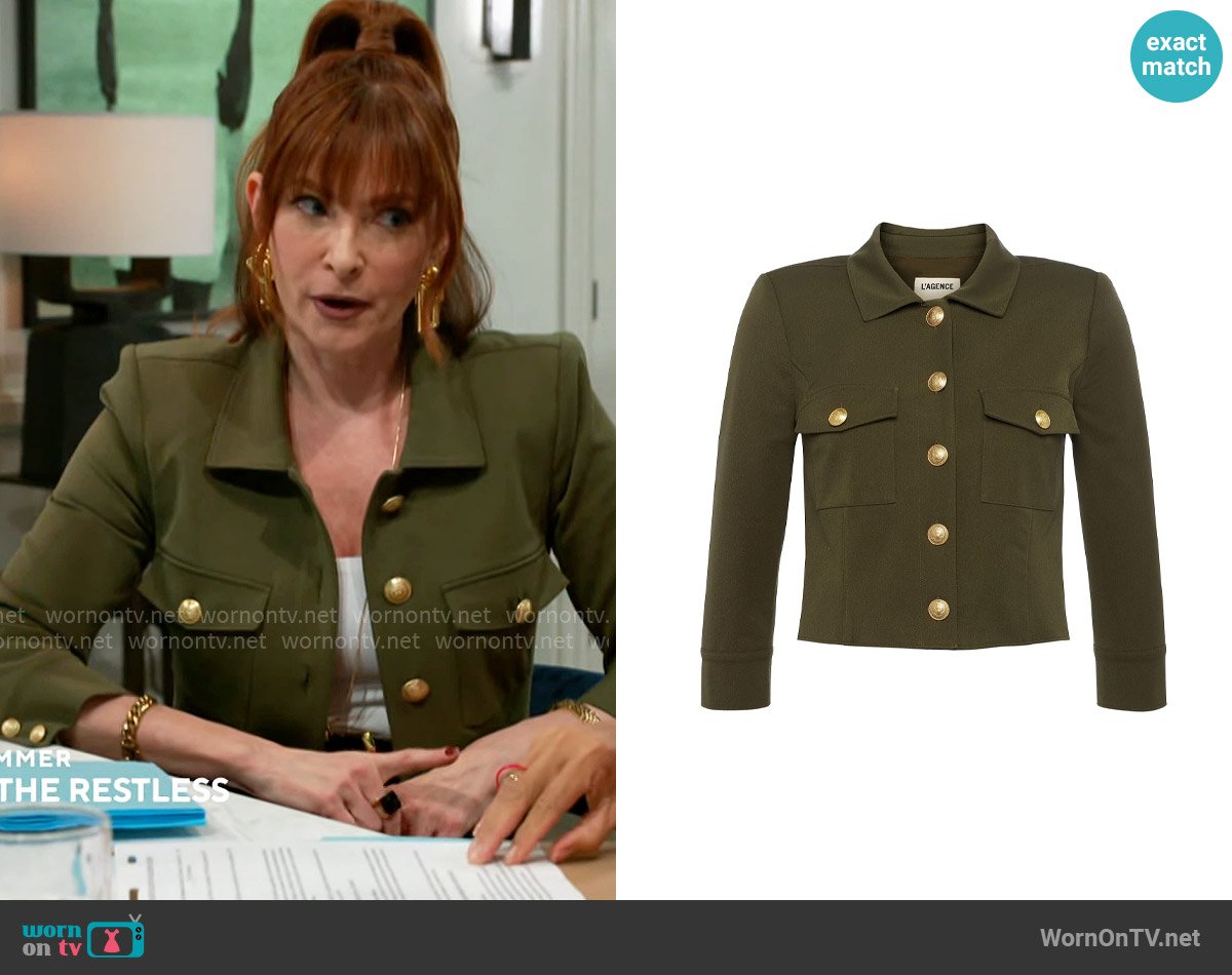 L'Agence Kumi Twill Crop Jacket worn by Pamela Curtis (Cady McClain) on Beyond the Gates