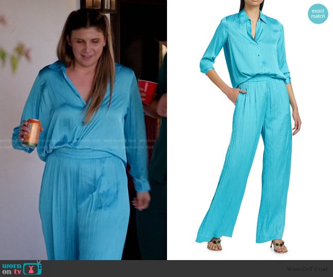 L'Agence Nina Crinkle Satin Shirt worn by Janet Caperna on The Valley