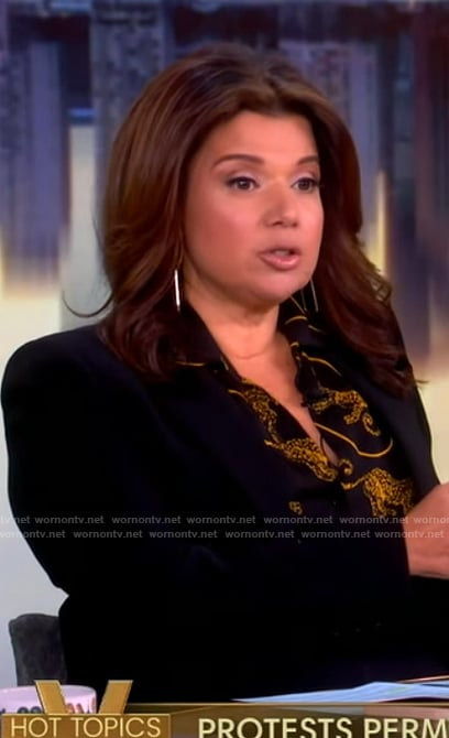 Ana's black tiger print blouse on The View