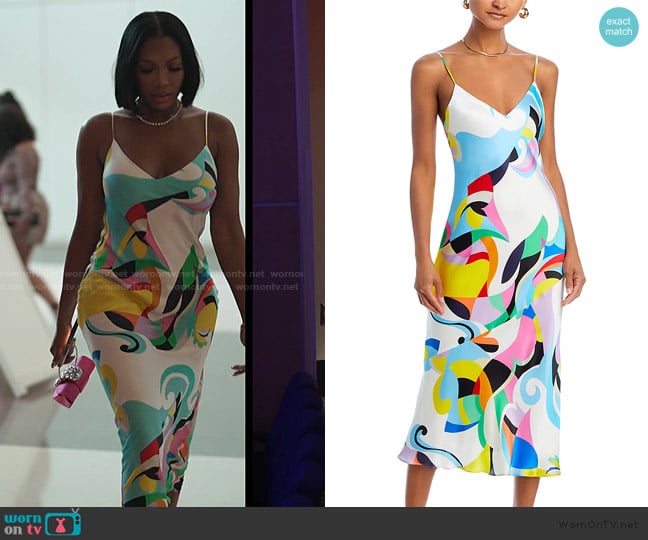 L'Agence Seridie Silk Printed Midi Slip Dress worn by Brit Eady on The Real Housewives of Atlanta