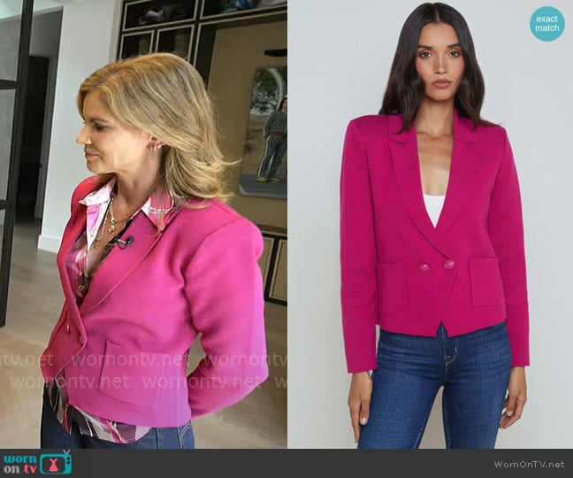 L'Agence Sofia Knit Blazer in Ruby worn by Natalie Morales on CBS Mornings
