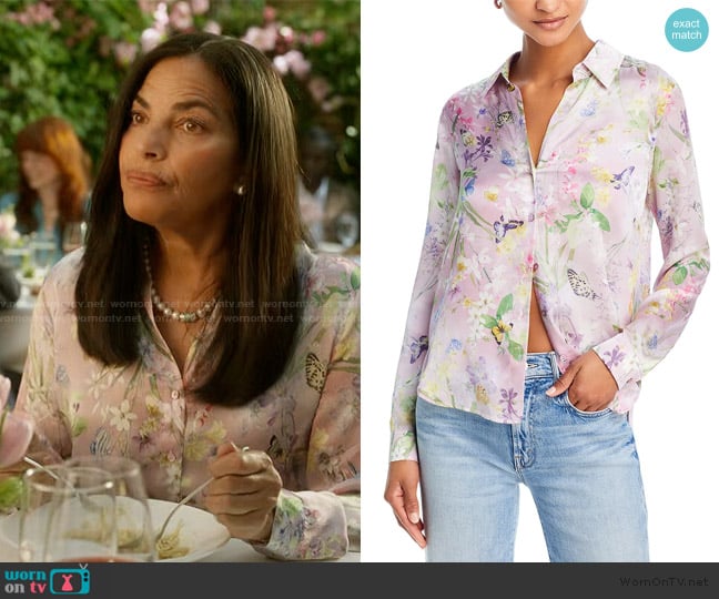 L'Agence Tyler Printed Button Front Blouse worn by Seema Patel (Sarita Choudhury) on And Just Like That