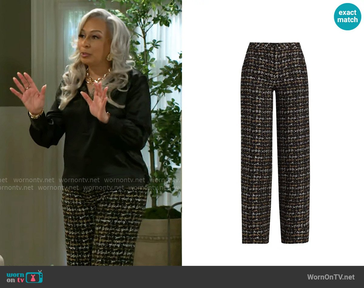 L'Agence Livvy Houndstooth Tweed High-Rise Straight-Leg Pants worn by Anita Dupree (Tamara Tunie) on Beyond the Gates