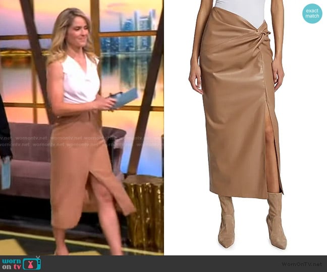 Lamarque Eileen Twisted Faux Leather Midi-Skirt worn by Sara Haines on The View