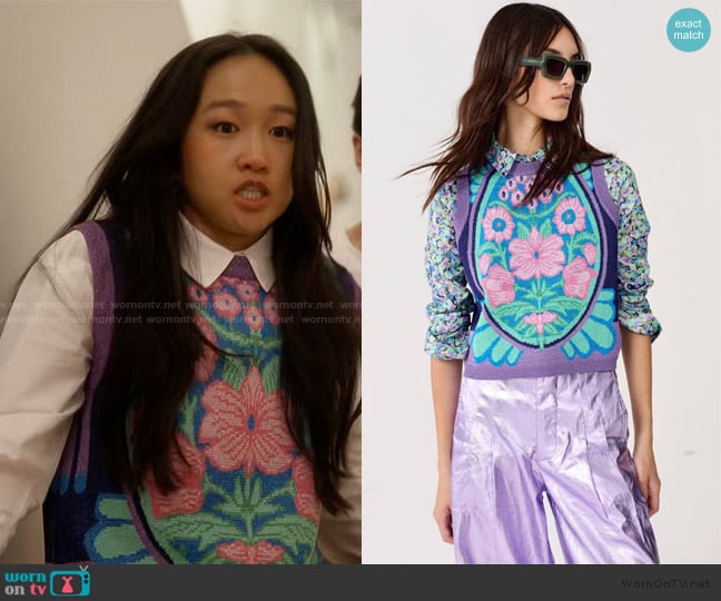 Kimchie Blue Glitter Knitted Top worn by Lily Goldenblatt (Cathy Ang) on And Just Like That