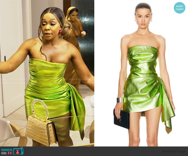 Laquan Smith Strapless Cocktail Ruching Dress worn by Phaedra Parks on The Real Housewives of Atlanta