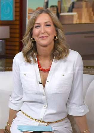 Lara's white v-neck shirtdress on Good Morning America