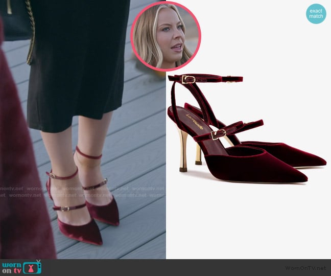 Larroude Kris Pump In Wine Velvet worn by Mayci Neeley on The Secret Lives of Mormon Wives