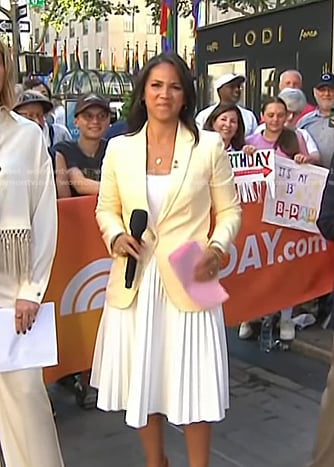 Laura’s yellow blazer and white pleated skirt on Today