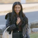 Layla’s black leather jacket on The Secret Lives of Mormon Wives