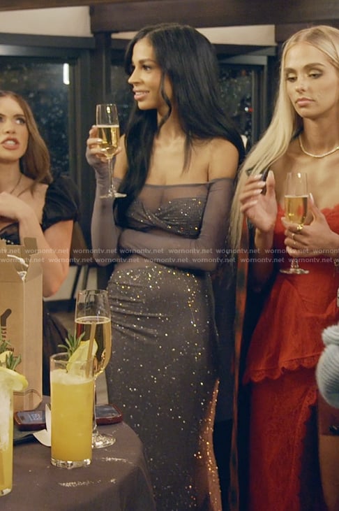 Layla's gray metallic mesh dress on The Secret Lives of Mormon Wives