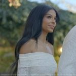 Layla’s white lace off shoulder dress on The Secret Lives of Mormon Wives